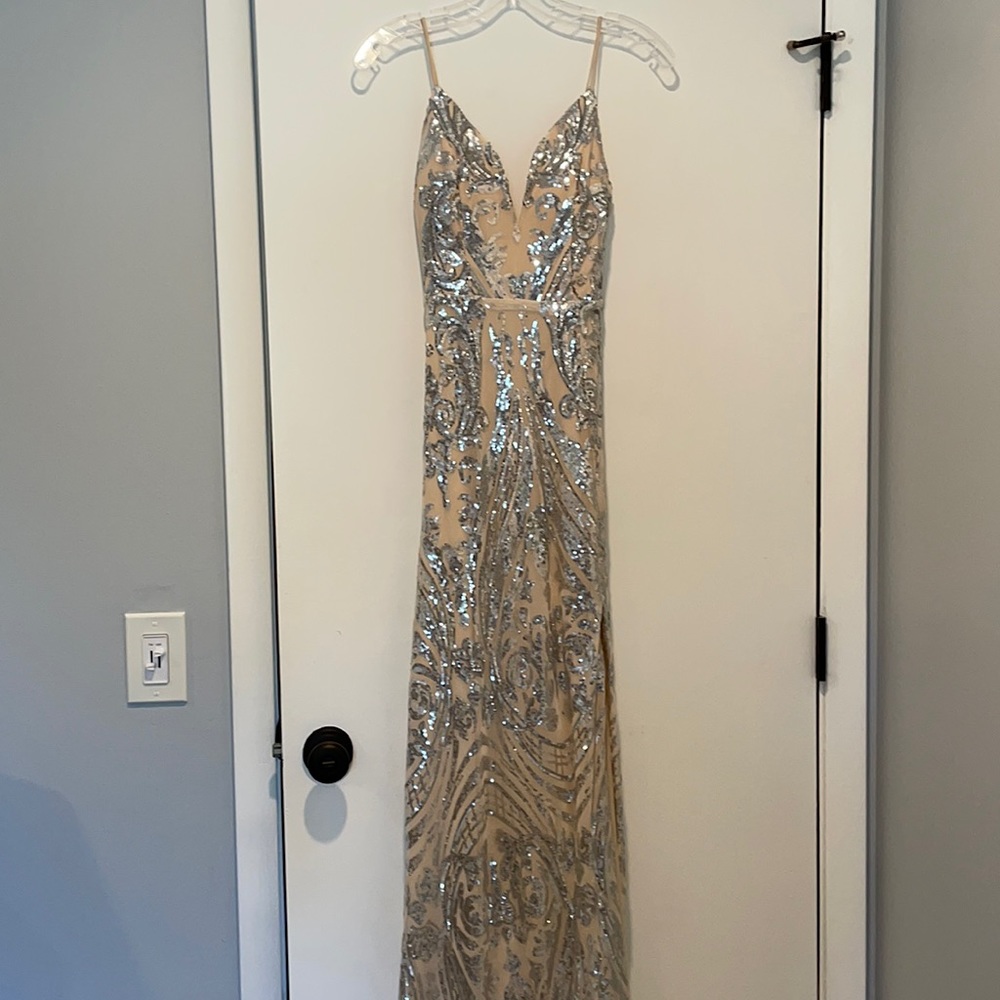 Windsor Silver and Nude Prom Dress